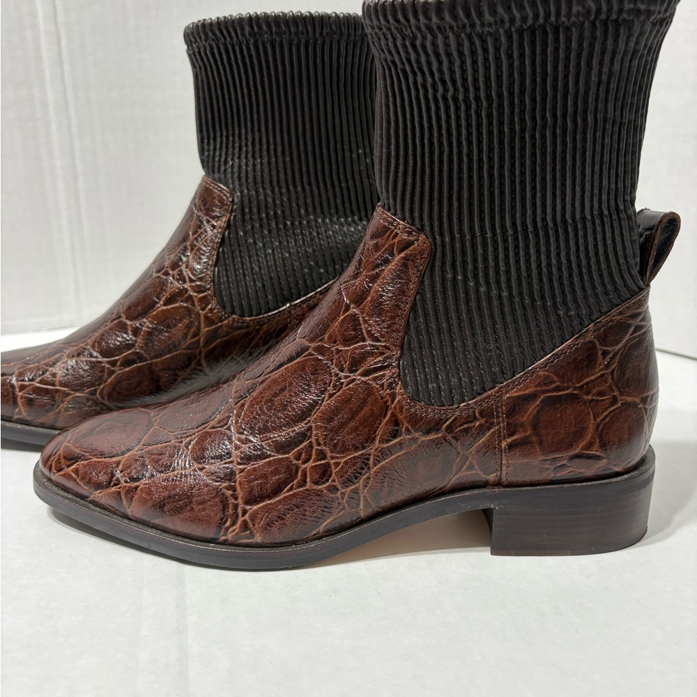 Louise et Cie Teshy Chelsea Brown Booties Leather Mock Croc Embossed elasticized